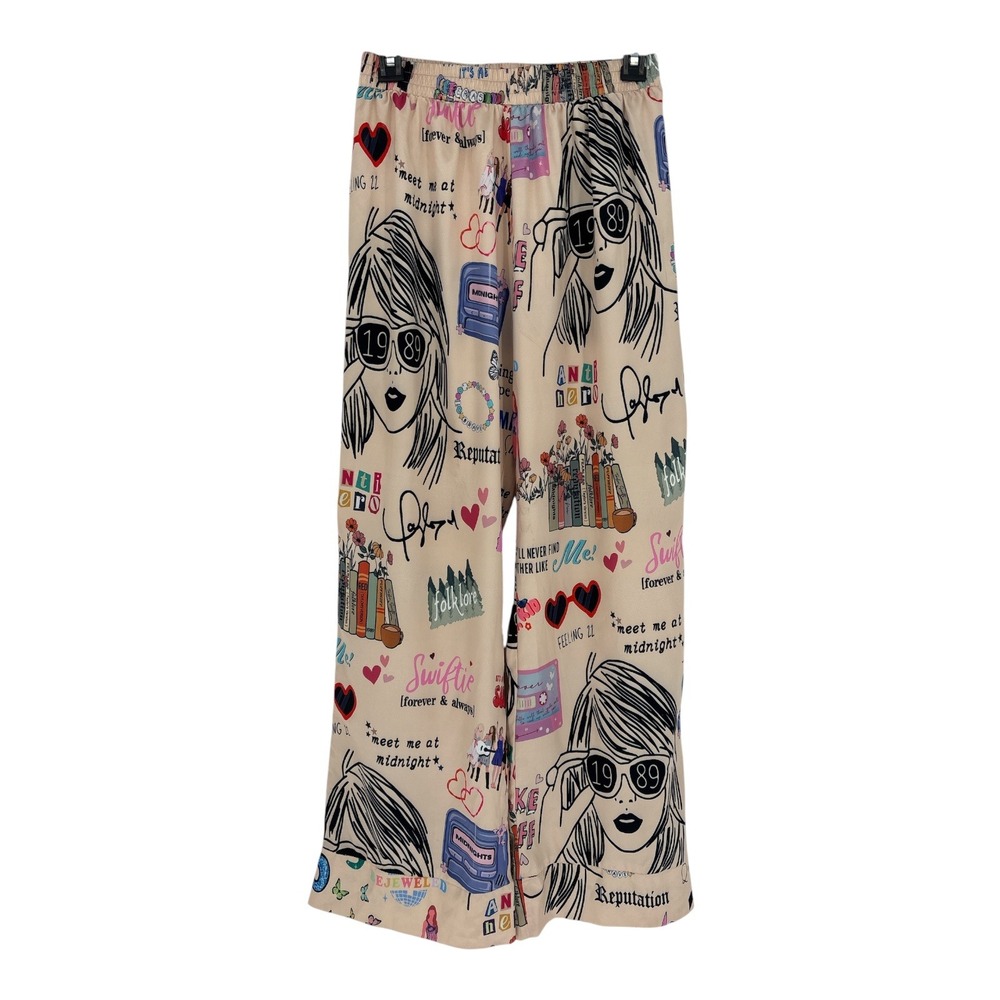 Swiftie Eras Tour Inspired Lounge Pants Wide Leg Silk Feel Graphic Size Medium
